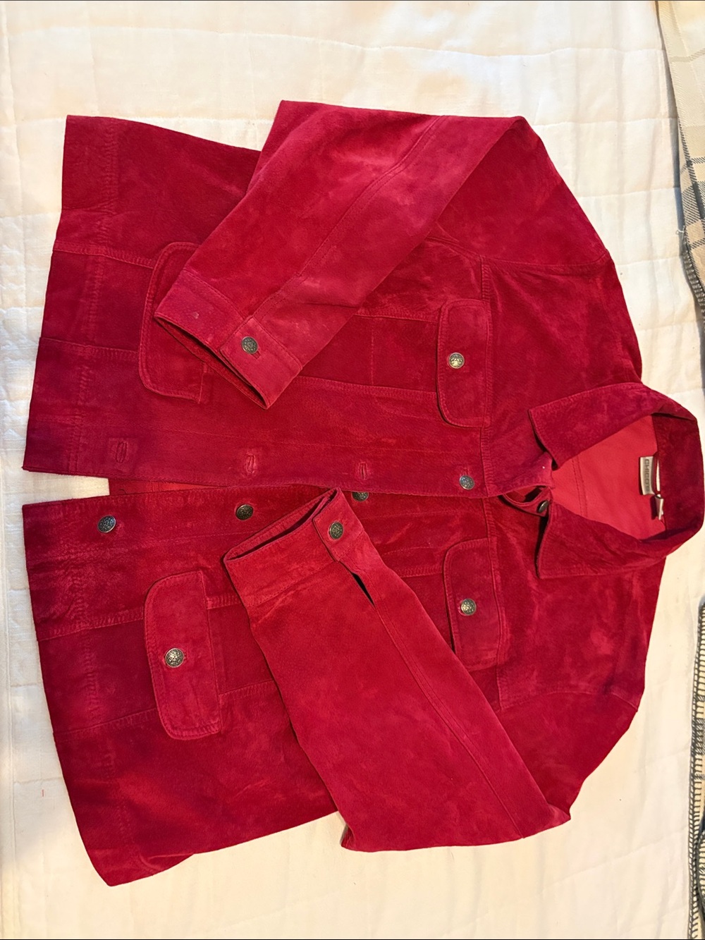 Womens Red Suede Jacket - Classic Button-Front Coat. Chicos size 3.